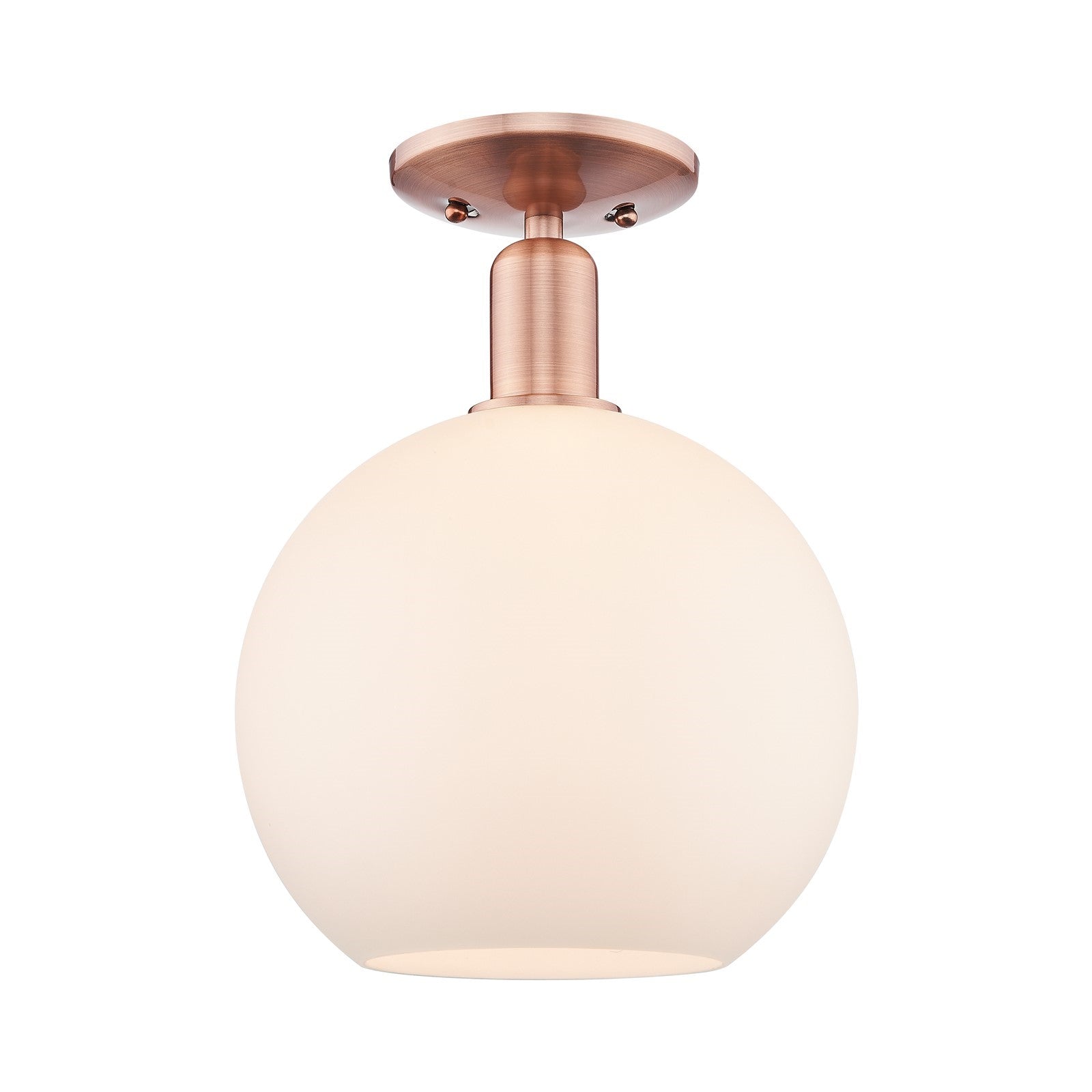 Innovations Athens 10in 1-Light Semi-Flush Mount | Industrial Antique Copper Steel and Matte White Glass | Entryway & Hallway | Model 716-1C-AC-G121-10