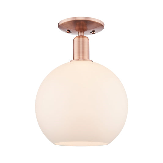 Innovations Athens 10in 1-Light Semi-Flush Mount | Industrial Antique Copper Steel and Matte White Glass | Entryway & Hallway | Model 716-1C-AC-G121-10