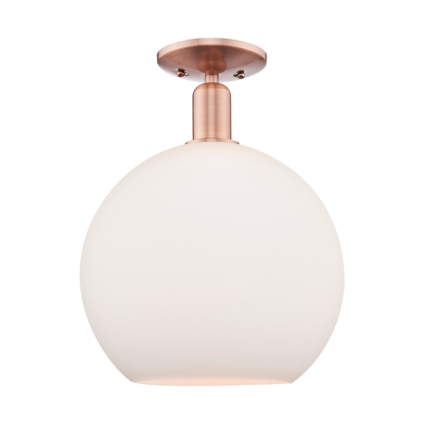 Innovations Athens 12in 1-Light Semi-Flush Mount | Industrial Antique Copper and Matte White Glass | Entryway & Hallway | 11.75 | Model 716-1C-AC-G121-12