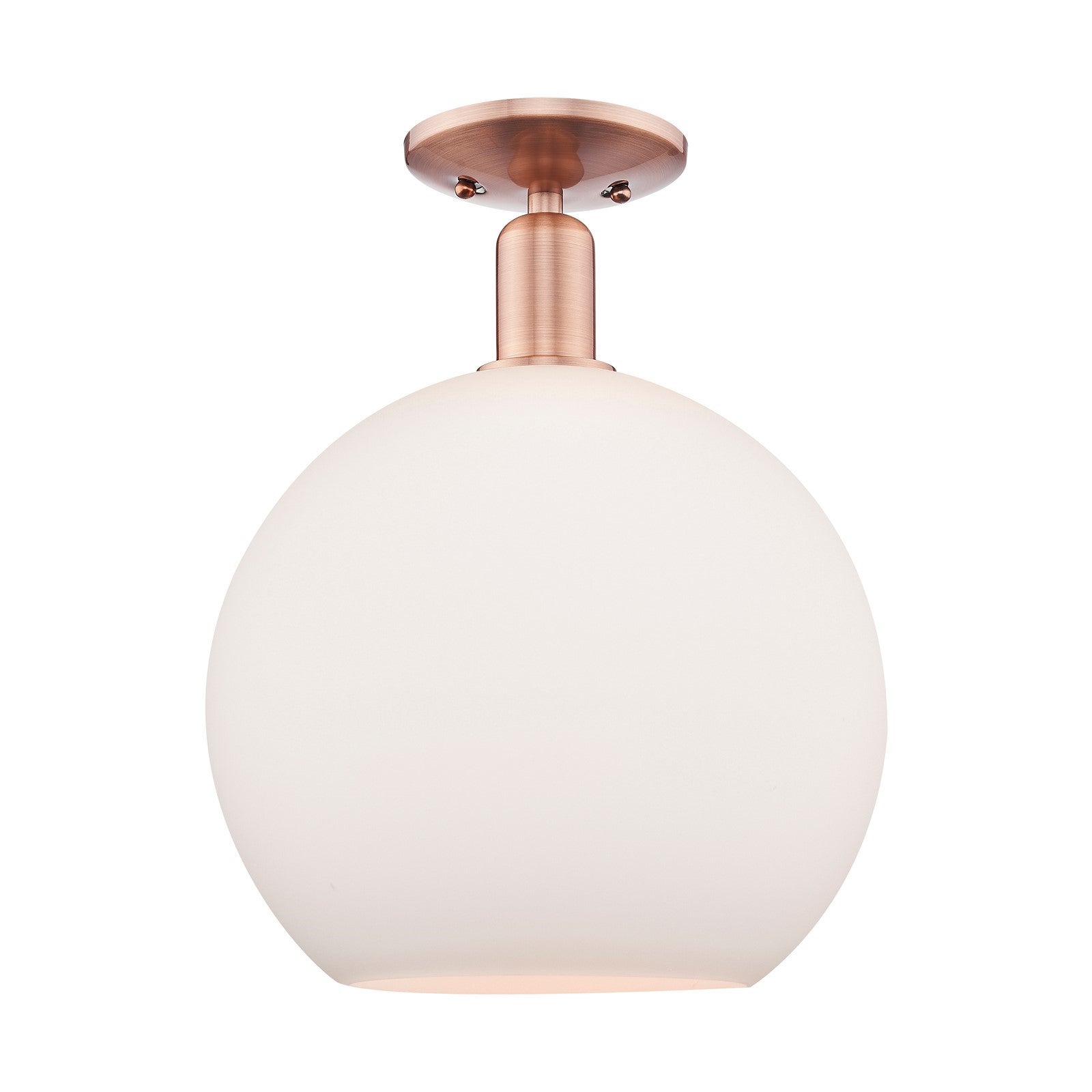 Innovations Athens 12in 1-Light Semi-Flush Mount | Industrial Antique Copper and Matte White Glass | Entryway & Hallway | 11.75 | Model 716-1C-AC-G121-12