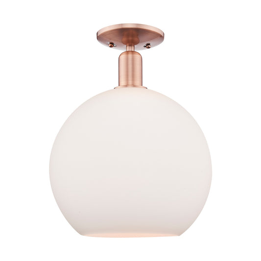Innovations Athens 12in 1-Light Semi-Flush Mount | Industrial Antique Copper and Matte White Glass | Entryway & Hallway | 11.75 | Model 716-1C-AC-G121-12