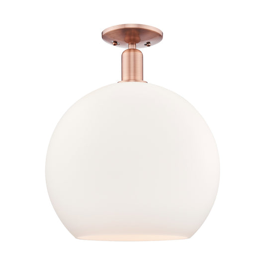 Innovations Athens 14in 1-Light Semi-Flush Mount | Industrial Antique Copper and Matte White Glass | Entryway & Hallway | 13.75 | Model 716-1C-AC-G121-14