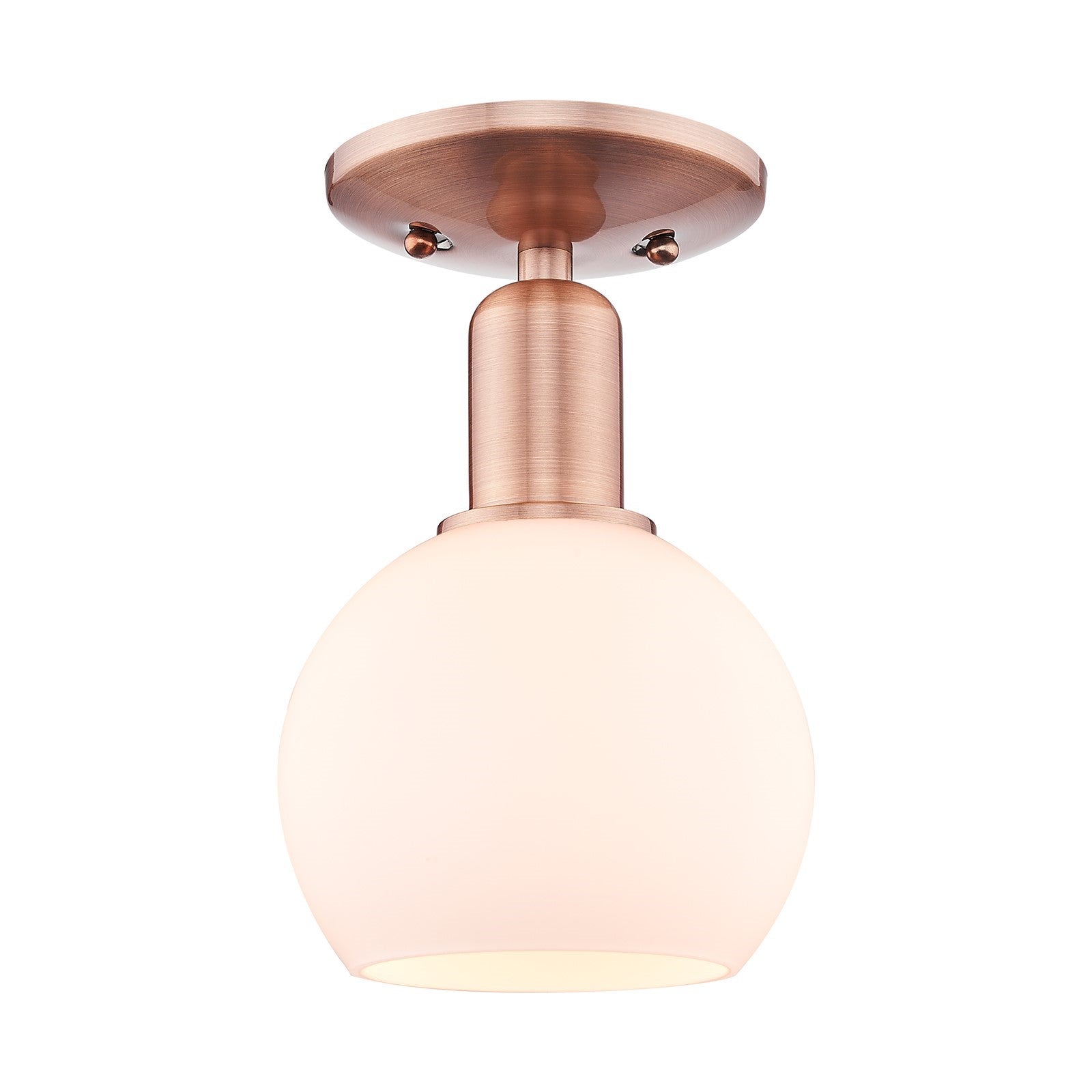 Innovations Athens 6in 1-Light Semi-Flush Mount | Industrial Antique Copper Steel and Matte White Glass | Kitchen & Hallway | Model 716-1C-AC-G121-6