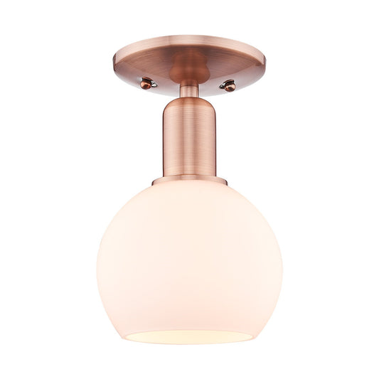 Innovations Athens 6in 1-Light Semi-Flush Mount | Industrial Antique Copper Steel and Matte White Glass | Kitchen & Hallway | Model 716-1C-AC-G121-6