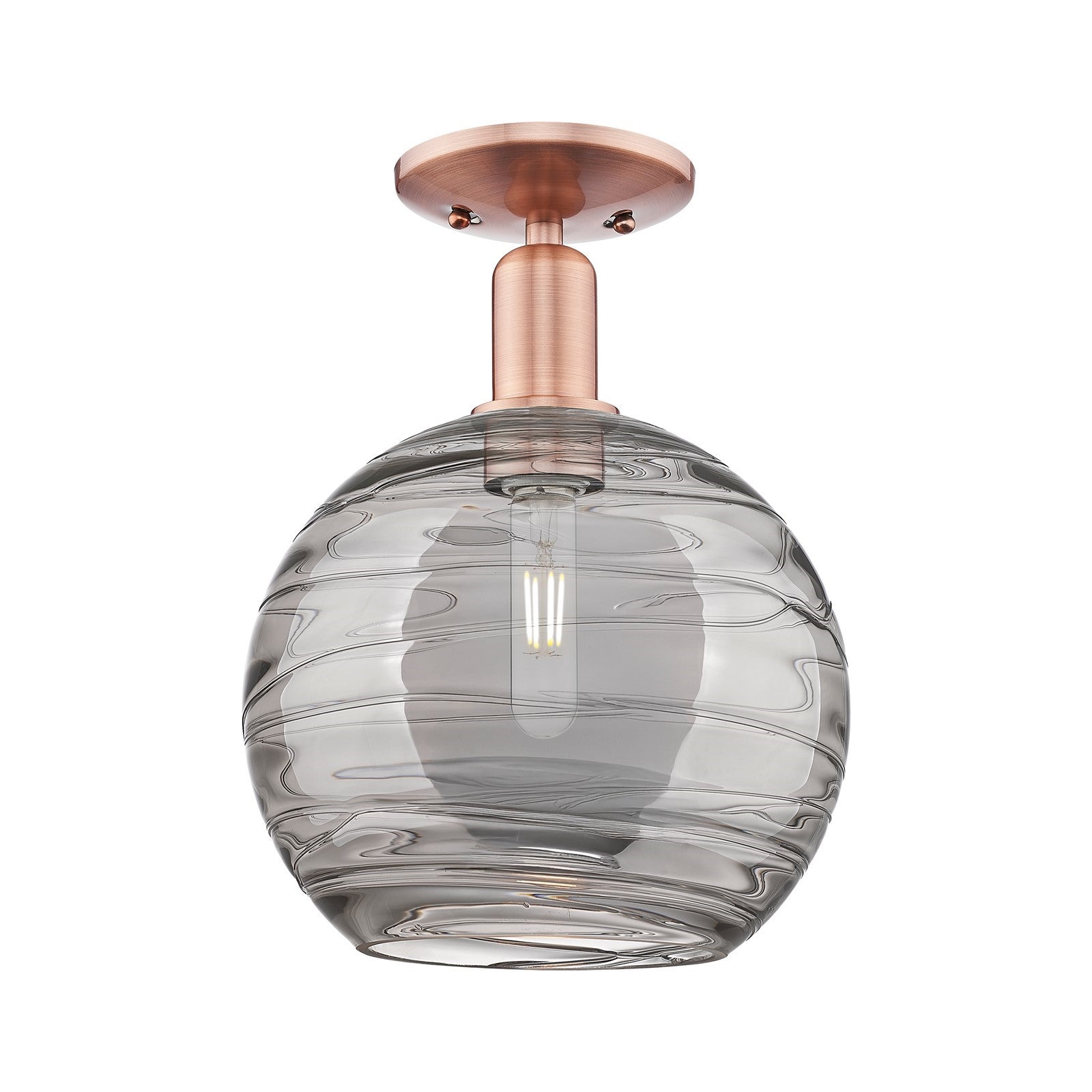 Innovations Athens Deco Swirl 10in 1-Light Semi-Flush Mount | Industrial Antique Copper Steel and Light Smoke Glass | Model 716-1C-AC-G1213-10SM