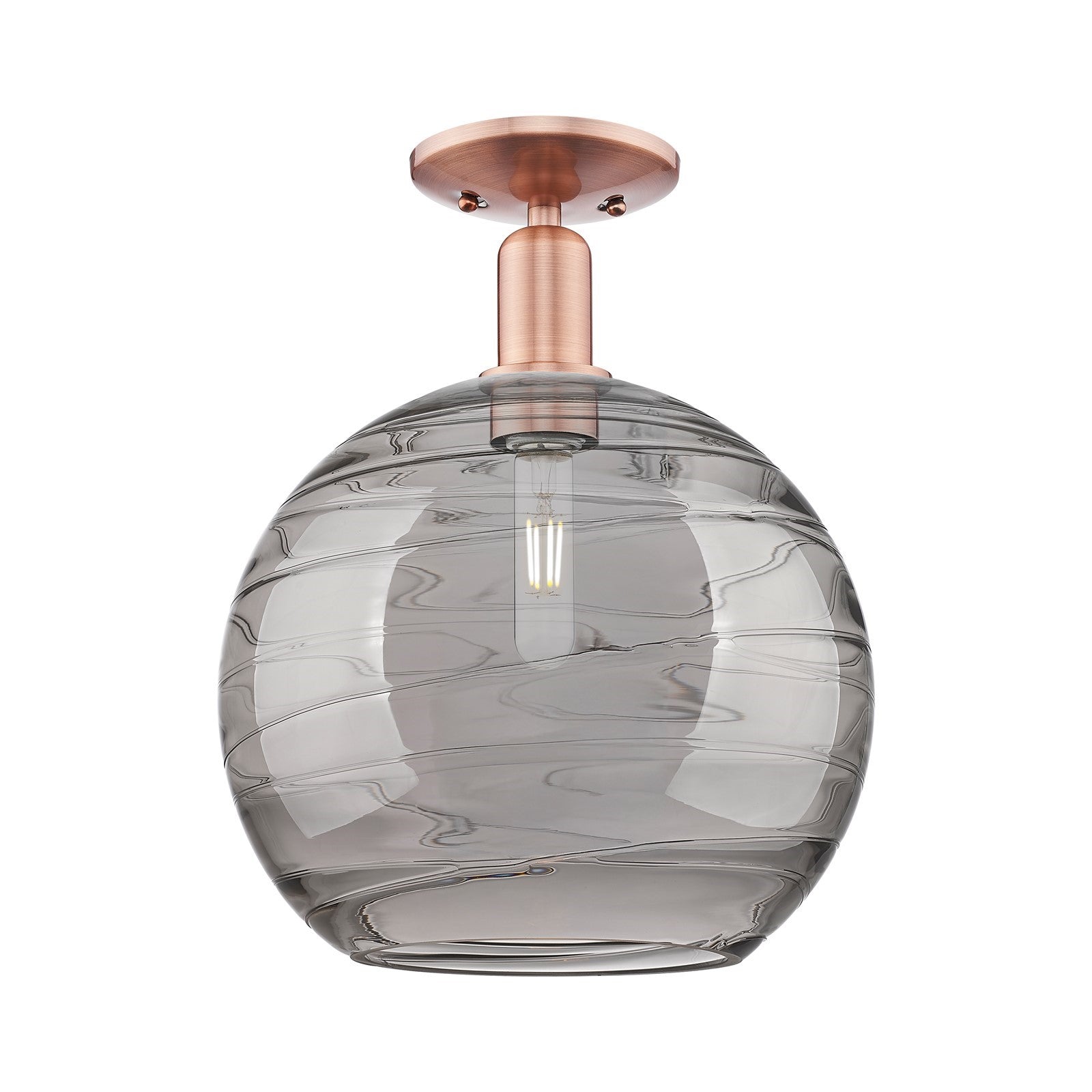 Innovations Athens Deco Swirl 12in 1-Light Semi-Flush Mount | Industrial Antique Copper Steel and Light Smoke Glass | Model 716-1C-AC-G1213-12SM