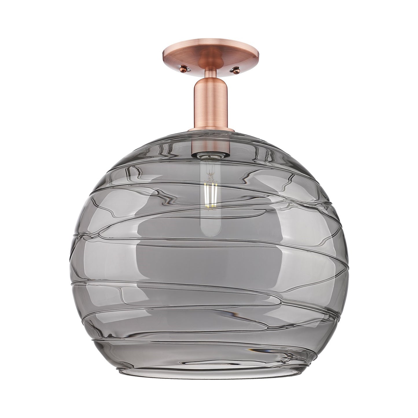 Innovations Athens Deco Swirl 14in 1-Light Semi-Flush Mount | Industrial Antique Copper and Light Smoke Glass | Entryway & | Model 716-1C-AC-G1213-14SM