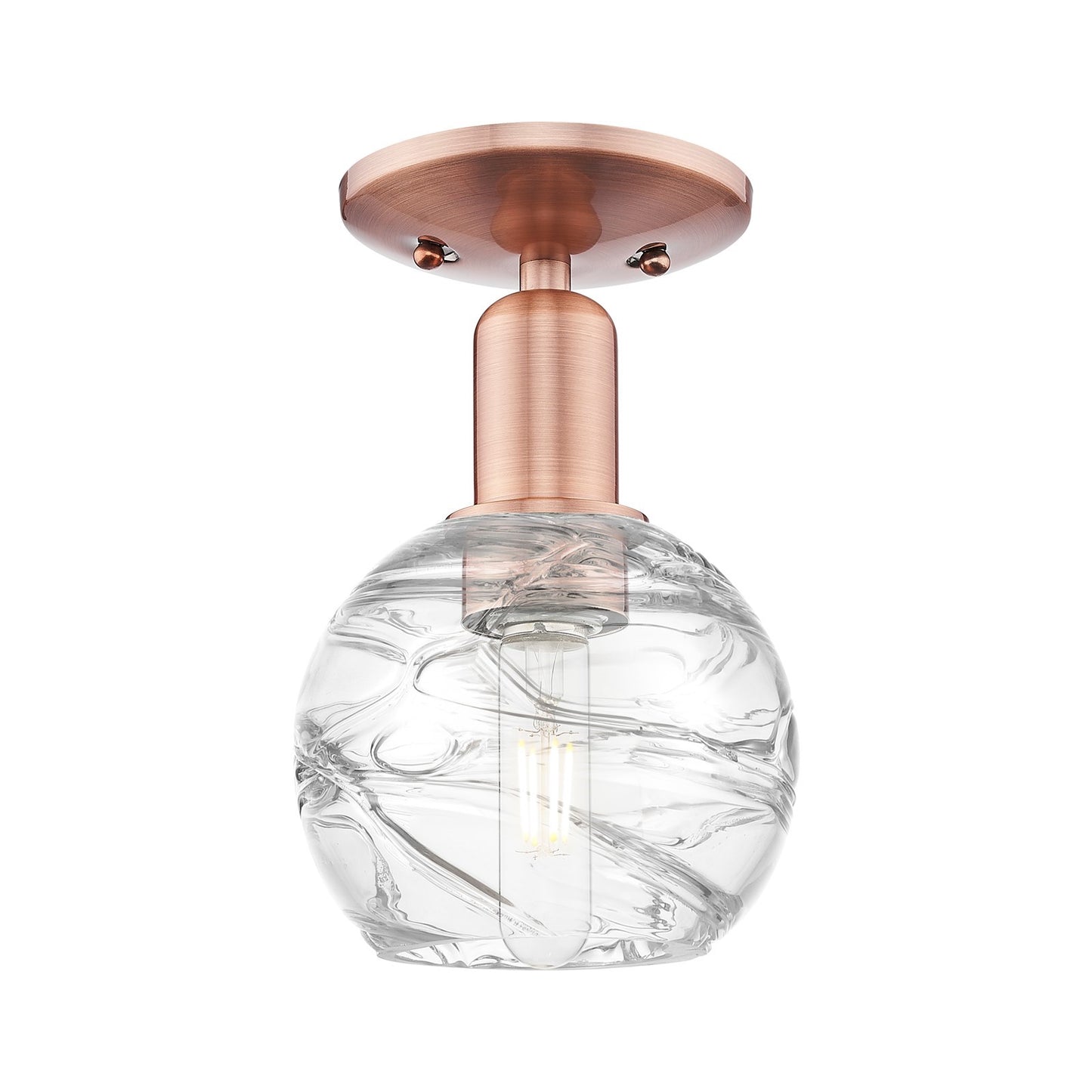 Innovations Athens Deco Swirl 6in 1-Light Semi-Flush Mount | Industrial Antique Copper Steel and Clear Deco Swirl Glass | Model 716-1C-AC-G1213-6CL