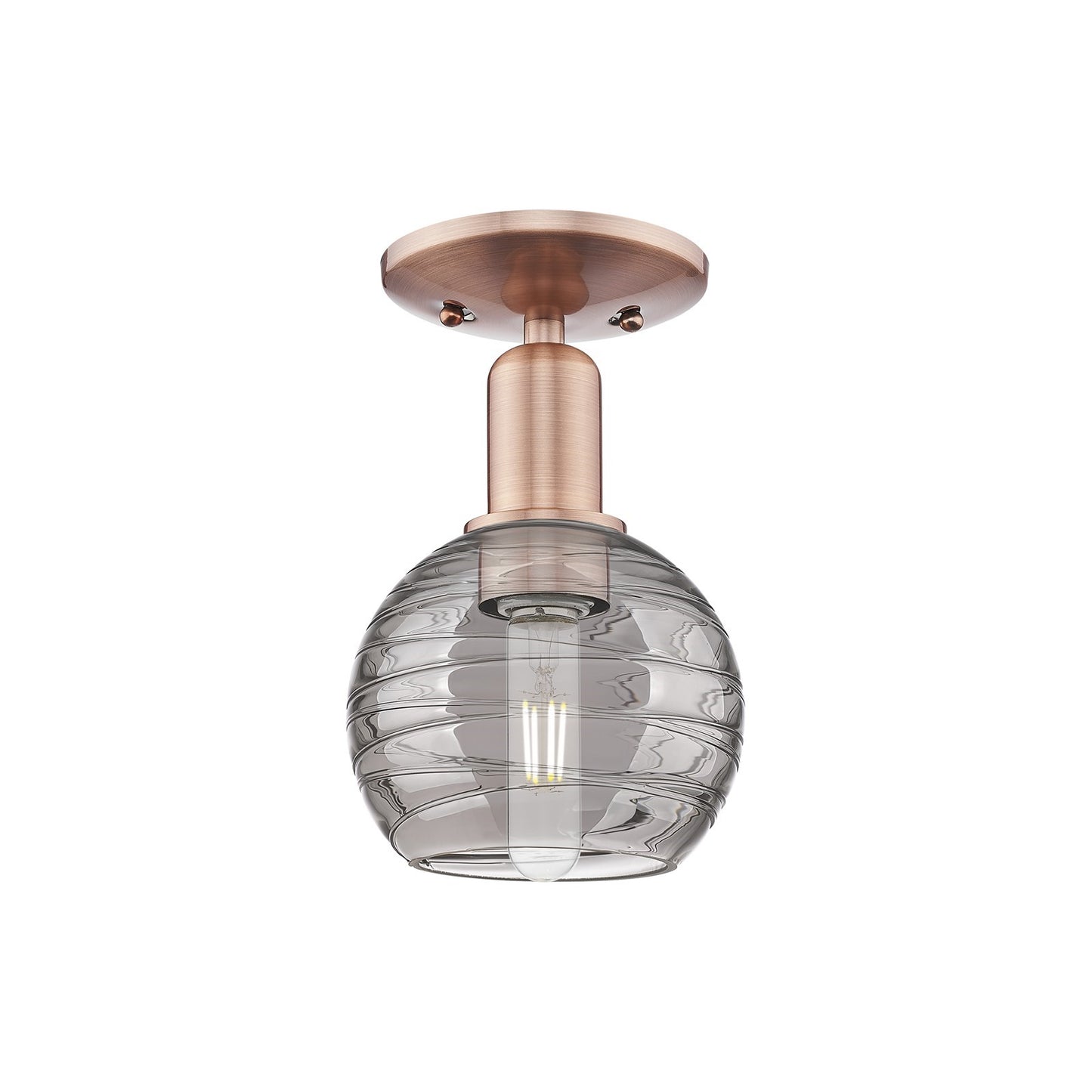 Innovations Athens Deco Swirl 6in 1-Light Semi-Flush Mount | Industrial Antique Copper Steel and Light Smoke Glass | Entryway | Model 716-1C-AC-G1213-6SM