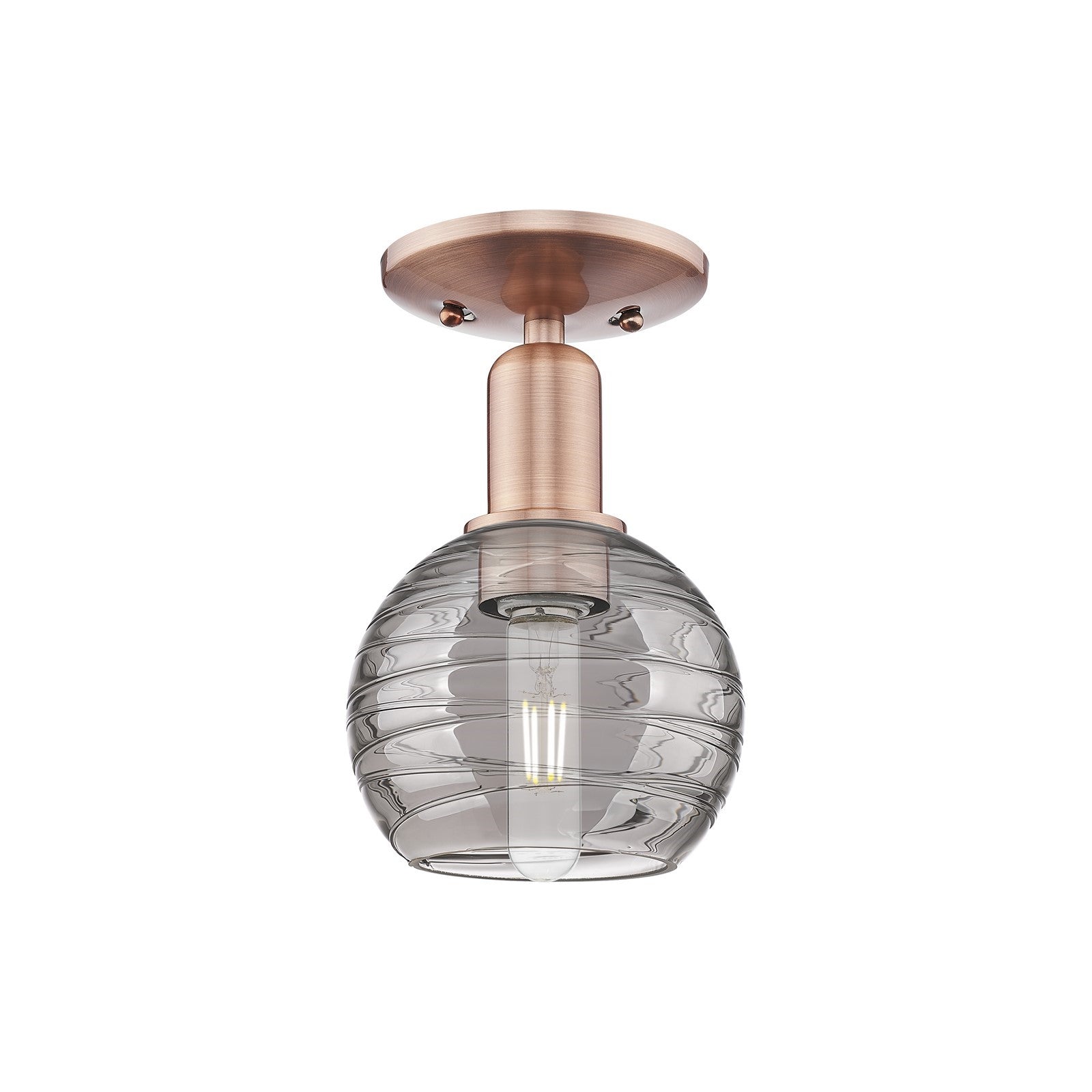 Innovations Athens Deco Swirl 6in 1-Light Semi-Flush Mount | Industrial Antique Copper Steel and Light Smoke Glass | Entryway | Model 716-1C-AC-G1213-6SM