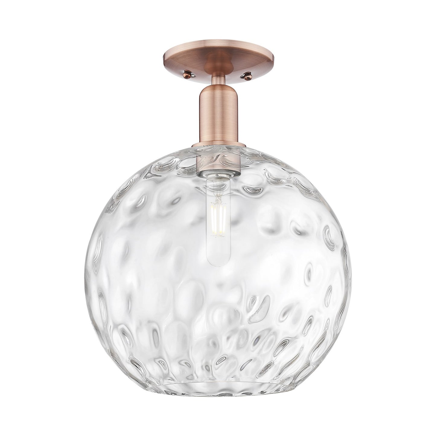 Innovations Athens 12in 1-Light Semi-Flush Mount | Industrial Antique Copper Steel and Clear Water Glass | Kitchen & Hallway | Model 716-1C-AC-G1215-12