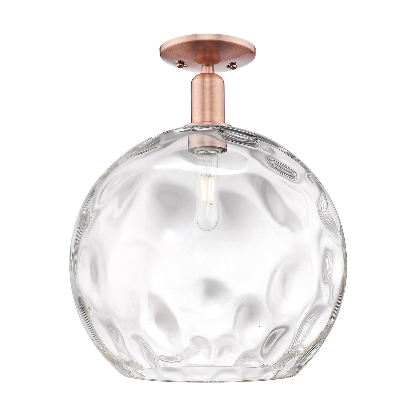 Innovations Athens 13in 1-Light Semi-Flush Mount | Industrial Antique Copper Steel and Clear Water Glass | Entryway & Hallway | Model 716-1C-AC-G1215-14