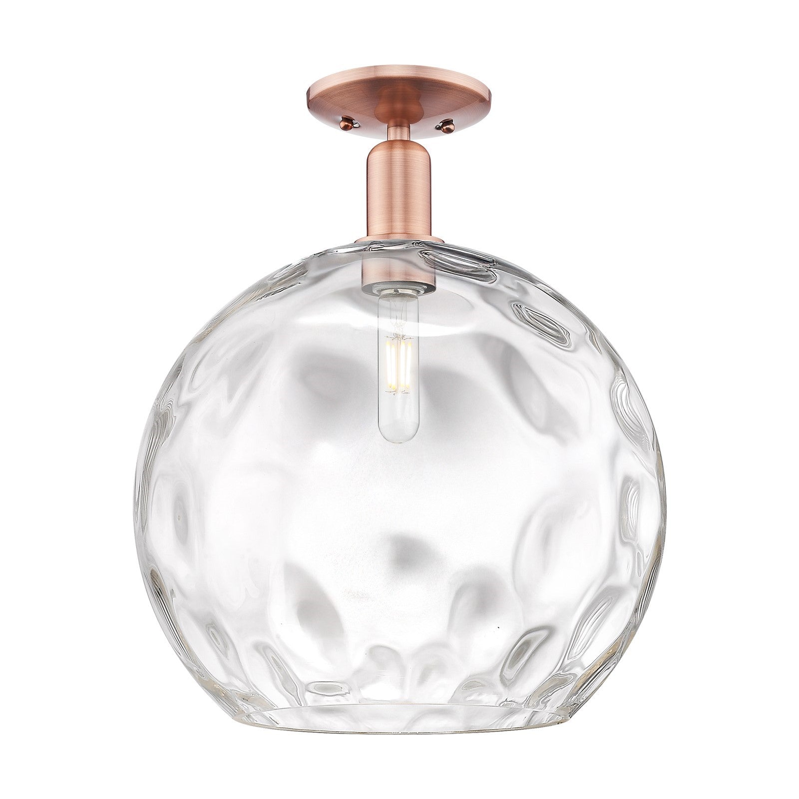 Innovations Athens 13in 1-Light Semi-Flush Mount | Industrial Antique Copper Steel and Clear Water Glass | Entryway & Hallway | Model 716-1C-AC-G1215-14