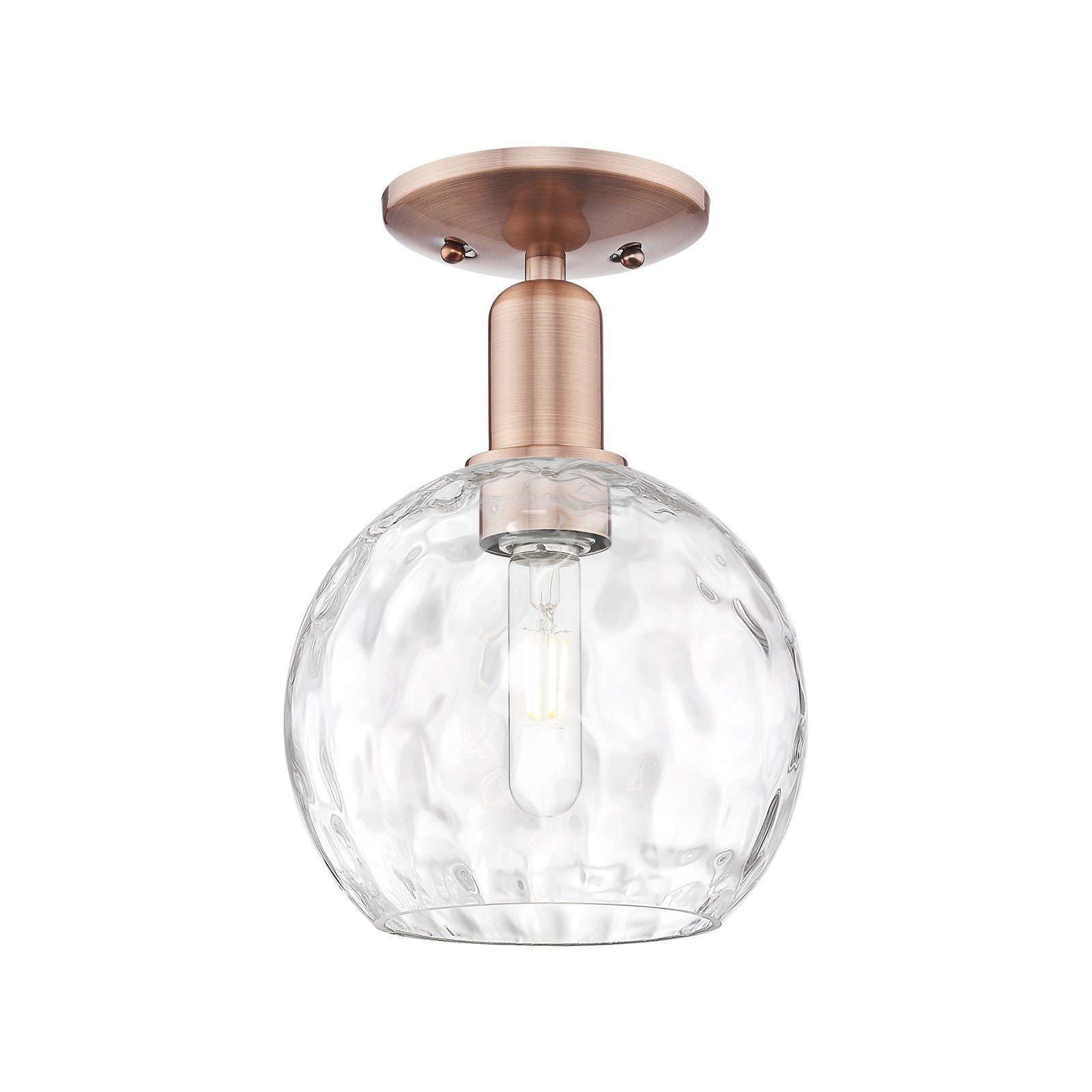 Innovations Athens Water Glass 8in 1-Light Semi-Flush Mount | Industrial Antique Copper and Clear Water Glass | Hallway & | Model 716-1C-AC-G1215-8