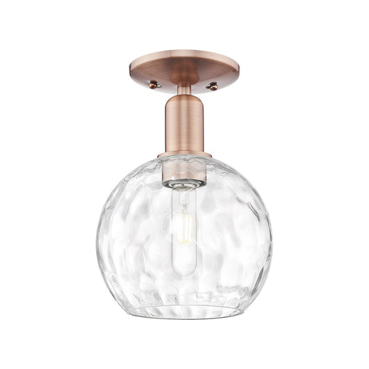 Innovations Athens Water Glass 8in 1-Light Semi-Flush Mount | Industrial Antique Copper and Clear Water Glass | Hallway & | Model 716-1C-AC-G1215-8