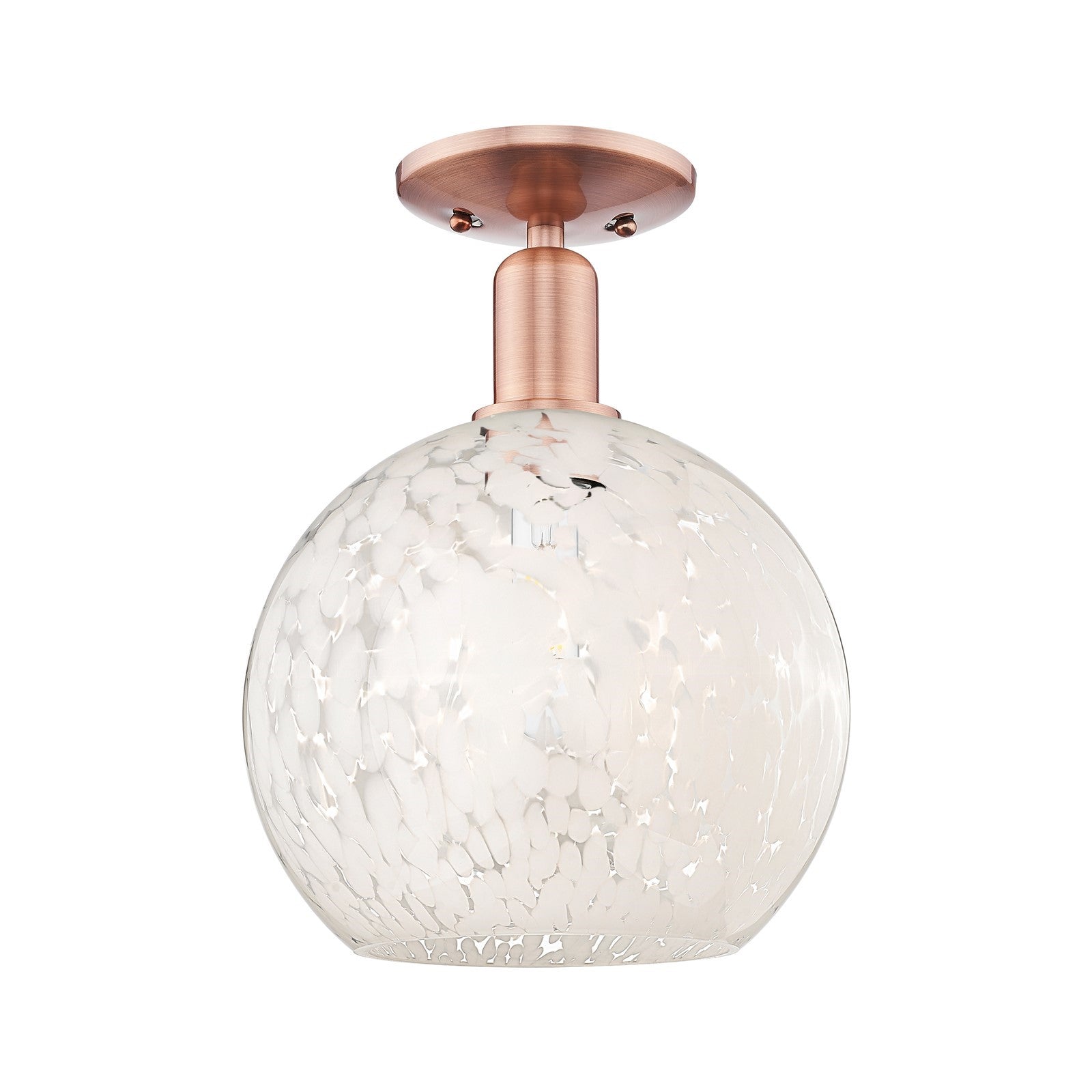 Innovations White Mouchette 10in 1-Light Semi-Flush Mount | Industrial Antique Copper Steel and White Mouchette Glass | Model 716-1C-AC-G1216-10WM
