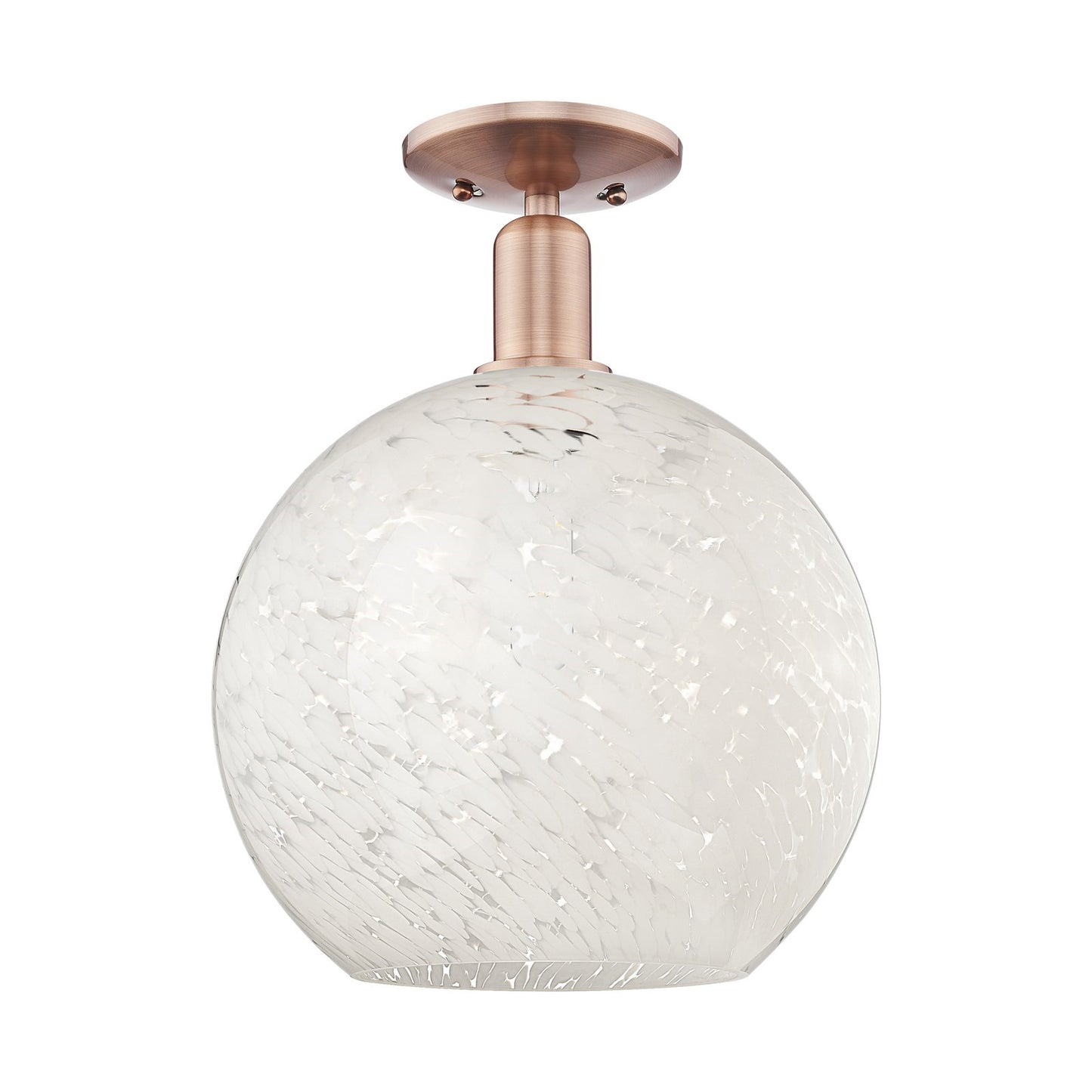 Innovations Lighting White Mouchette 12in 1-Light Semi-Flush Mount | Industrial Antique Copper Steel and White Glass | Model 716-1C-AC-G1216-12WM