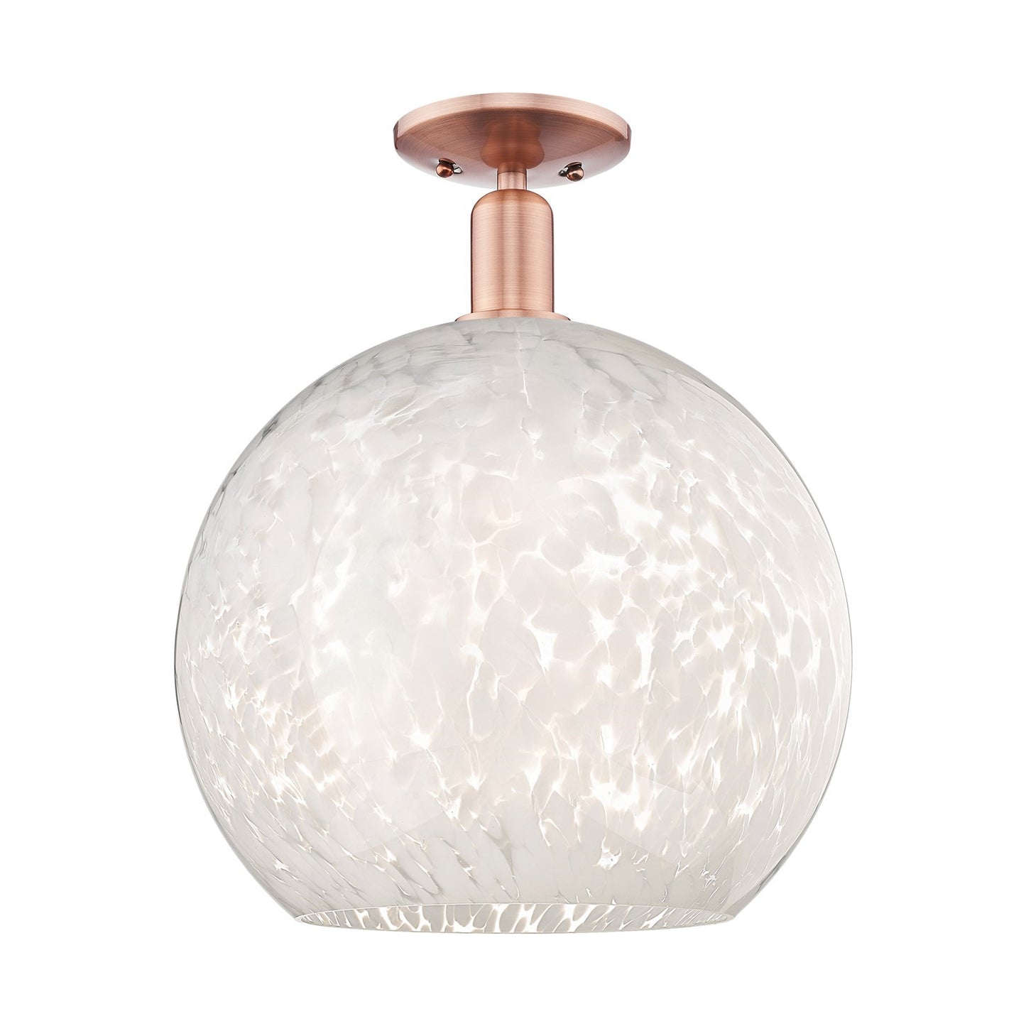 Innovations White Mouchette 14in 1-Light Semi-Flush Mount | Industrial Antique Copper Steel and White Glass | Entryway & | Model 716-1C-AC-G1216-14WM
