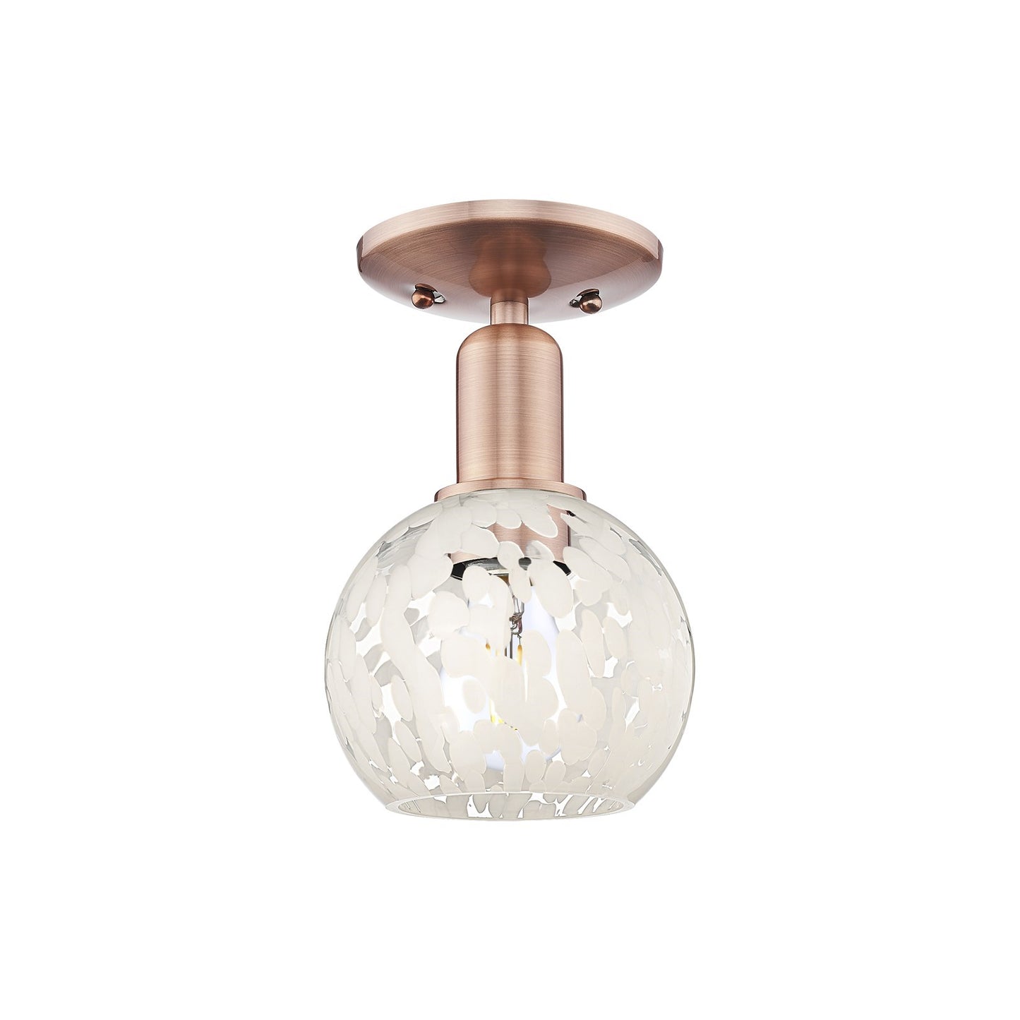 Innovations White Mouchette 6in 1-Light Semi-Flush Mount | Industrial Antique Copper Steel and Cast Brass with White Glass | Model 716-1C-AC-G1216-6WM