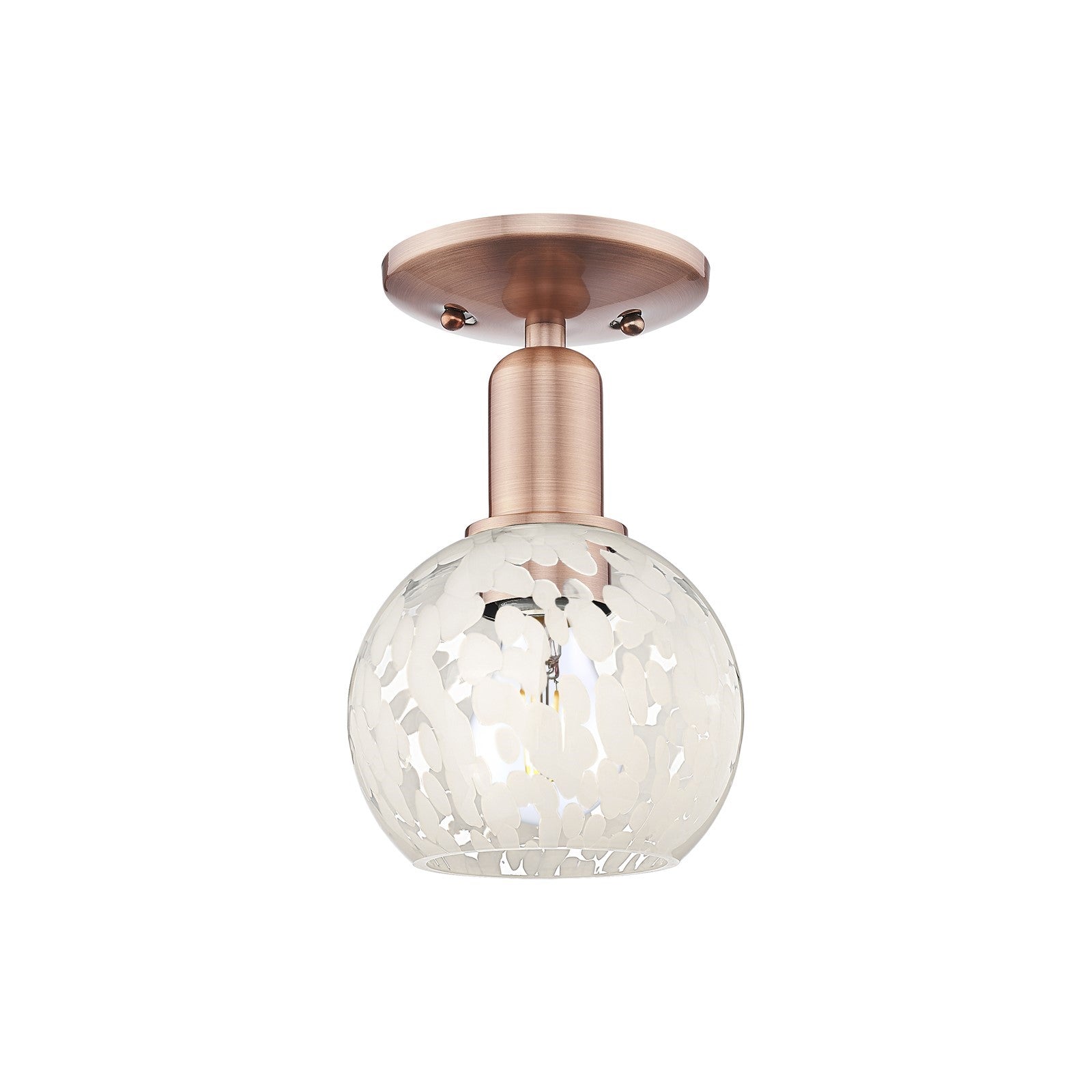 Innovations White Mouchette 6in 1-Light Semi-Flush Mount | Industrial Antique Copper Steel and Cast Brass with White Glass | Model 716-1C-AC-G1216-6WM