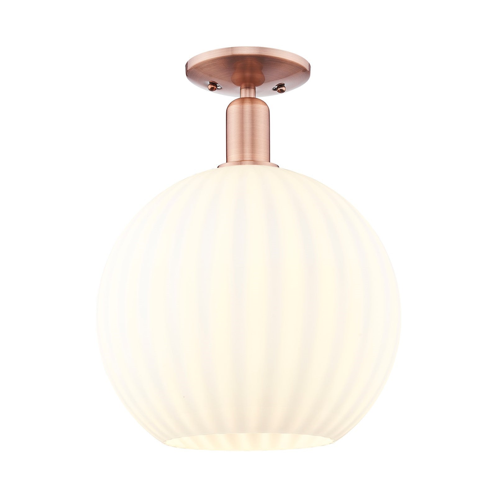 Innovations Lighting Arcadia 12in 1-Light Semi-Flush Mount | Industrial Antique Copper and White Venetian Glass | Kitchen & | Model 716-1C-AC-G1217-12WV