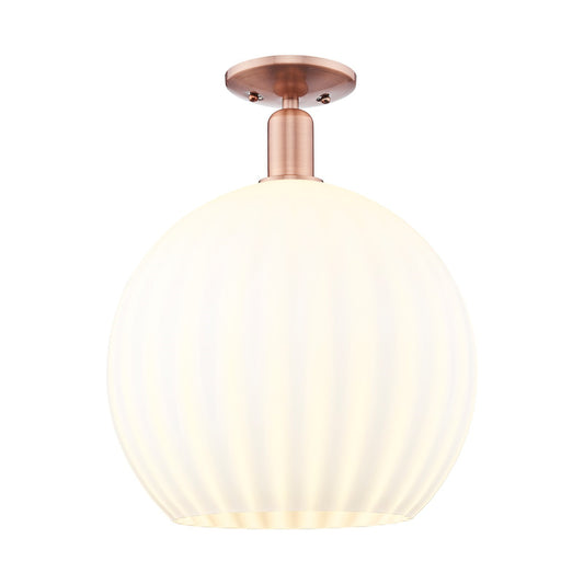 Innovations Arcadia 14in 1-Light Semi-Flush Mount | Industrial Antique Copper and White Venetian Glass | Entryway & Hallway | Model 716-1C-AC-G1217-14WV