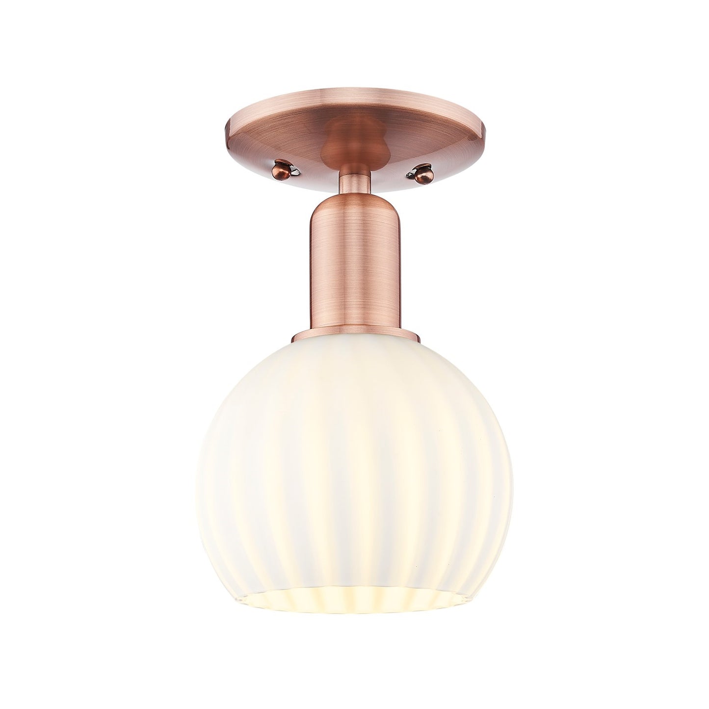 Innovations White Venetian 6in 1-Light Semi-Flush Mount | Industrial Antique Copper Steel and White Venetian Glass | Entryway | Model 716-1C-AC-G1217-6WV