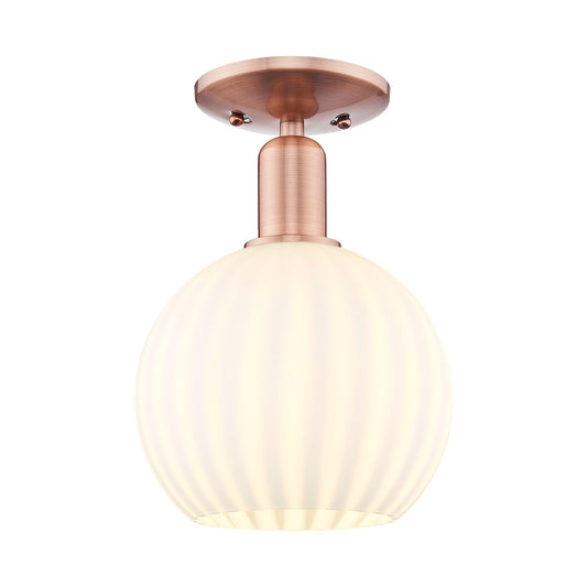 Innovations Lighting Arcadia 8in 1-Light Semi-Flush Mount | Industrial Antique Copper Steel and White Venetian Glass | Model 716-1C-AC-G1217-8WV