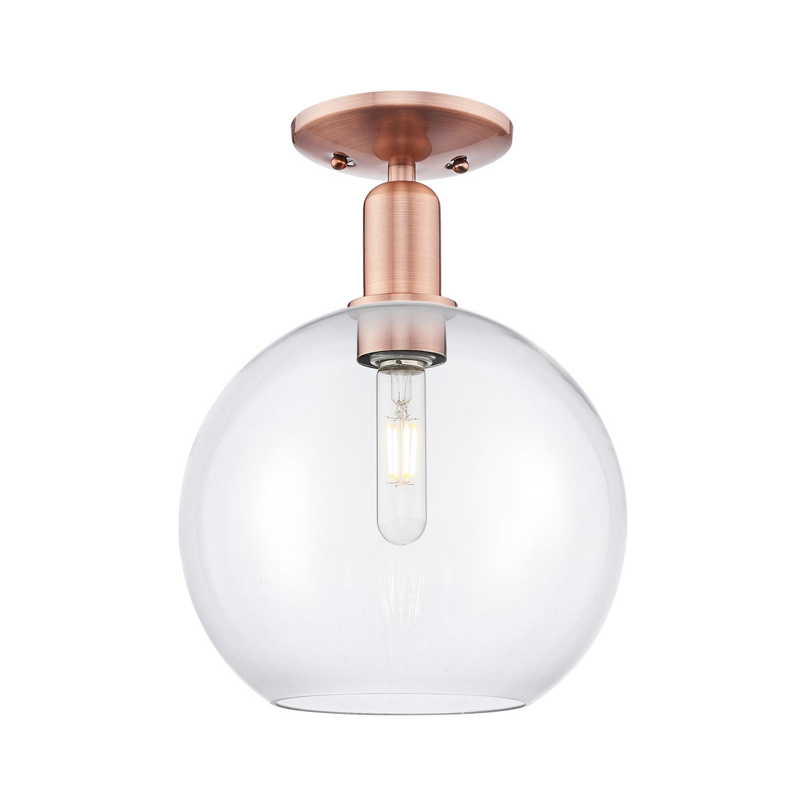 Innovations Athens 10in 1-Light Semi-Flush Mount | Industrial Antique Copper Steel and Clear Glass | Entryway & Hallway | 10 x | Model 716-1C-AC-G122-10