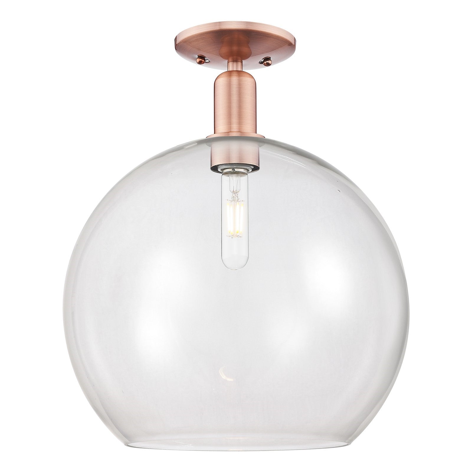Innovations Athens 14in 1-Light Semi-Flush Mount | Industrial Antique Copper Steel and Clear Glass | Entryway & Hallway | 13.75 | Model 716-1C-AC-G122-14