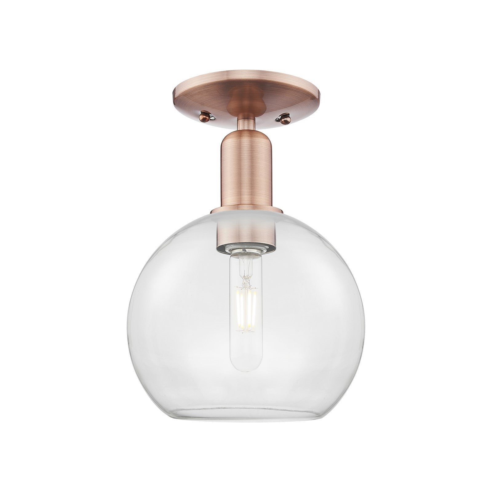 Innovations Athens 8in 1-Light Semi-Flush Mount | Industrial Antique Copper Steel and Clear Glass | Entryway & Hallway | 8 x 8 x | Model 716-1C-AC-G122-8