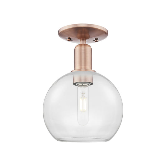 Innovations Athens 8in 1-Light Semi-Flush Mount | Industrial Antique Copper Steel and Clear Glass | Entryway & Hallway | 8 x 8 x | Model 716-1C-AC-G122-8