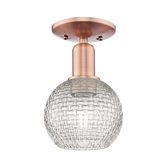 Innovations Athens 6in 1-Light Semi-Flush Mount | Industrial Antique Copper and Clear Basket Weave Glass | Hallway & Entryway | Model 716-1C-AC-G122C-6CL