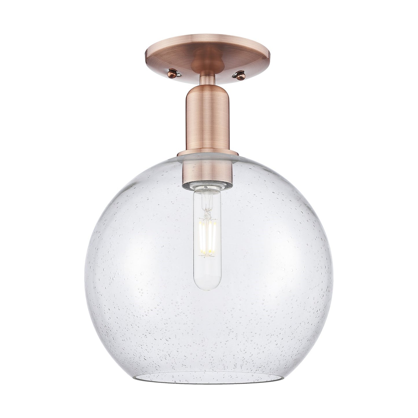 Innovations Athens 10in 1-Light Semi-Flush Mount | Industrial Antique Copper Steel and Seedy Glass Globe | Entryway & Hallway | Model 716-1C-AC-G124-10