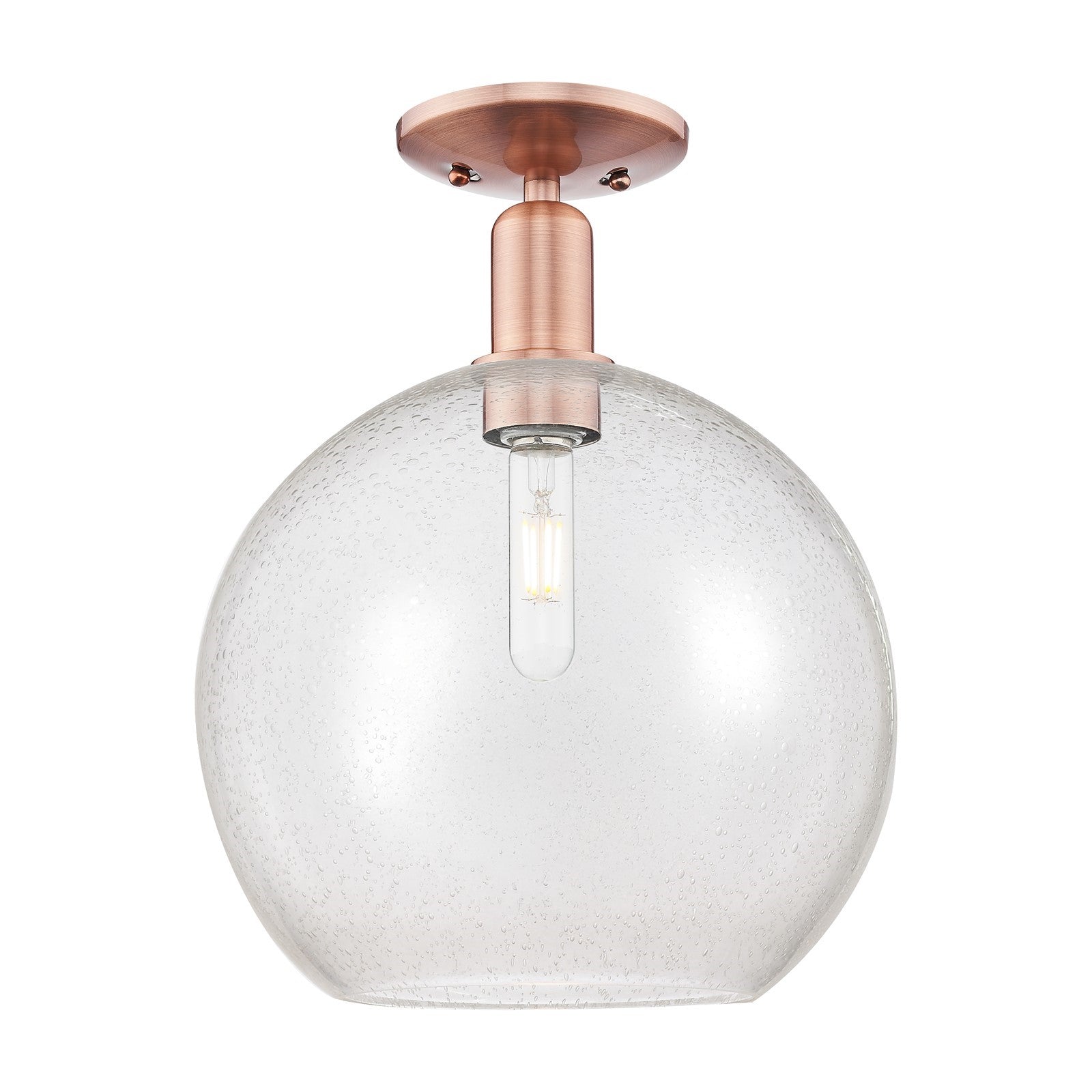 Innovations Athens 12in 1-Light Semi-Flush Mount | Industrial Antique Copper Steel and Seedy Globe Glass | Entryway & Hallway | Model 716-1C-AC-G124-12