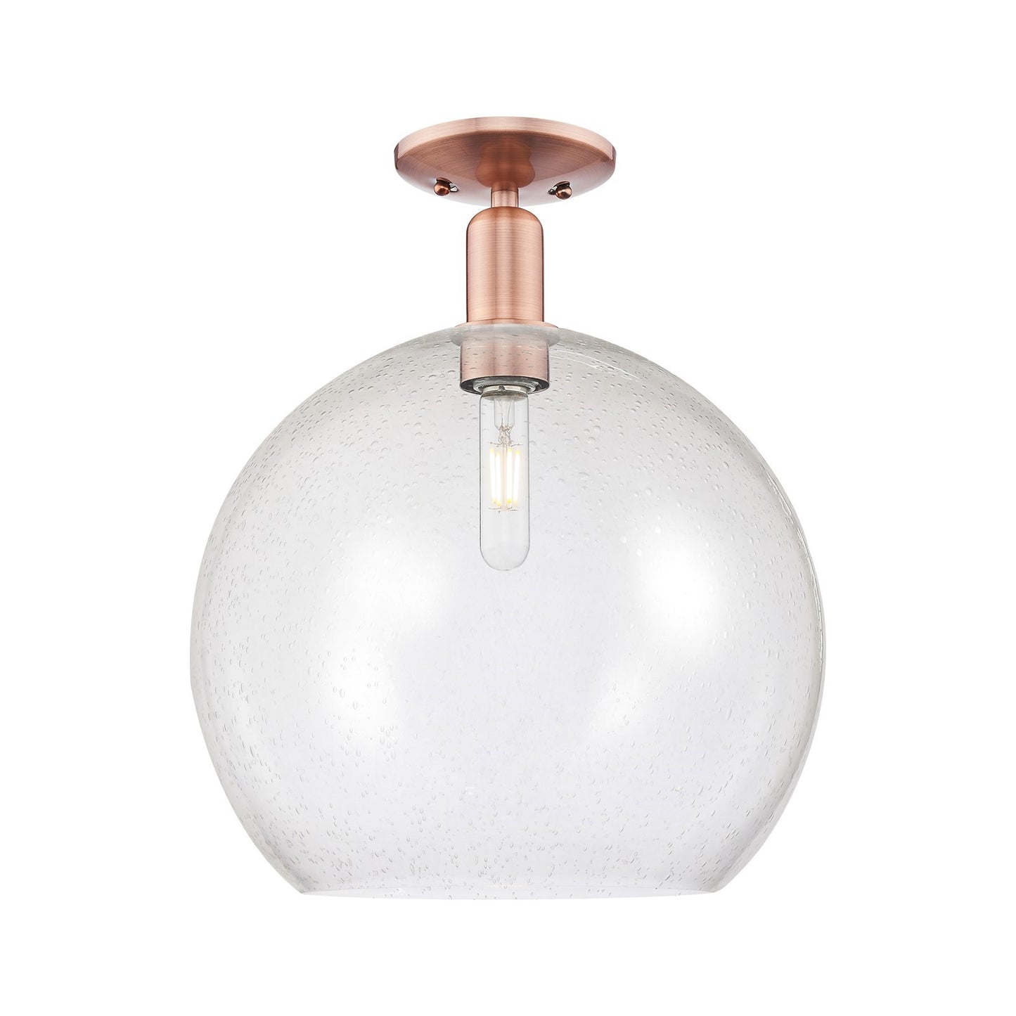 Innovations Athens 14in 1-Light Semi-Flush Mount | Industrial Antique Copper Steel and Seedy Glass | Entryway & Hallway | 13.75 | Model 716-1C-AC-G124-14