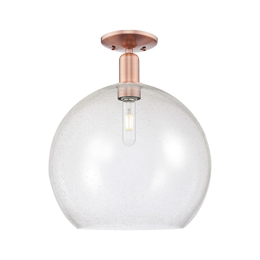 Innovations Athens 14in 1-Light Semi-Flush Mount | Industrial Antique Copper Steel and Seedy Glass | Entryway & Hallway | 13.75 | Model 716-1C-AC-G124-14