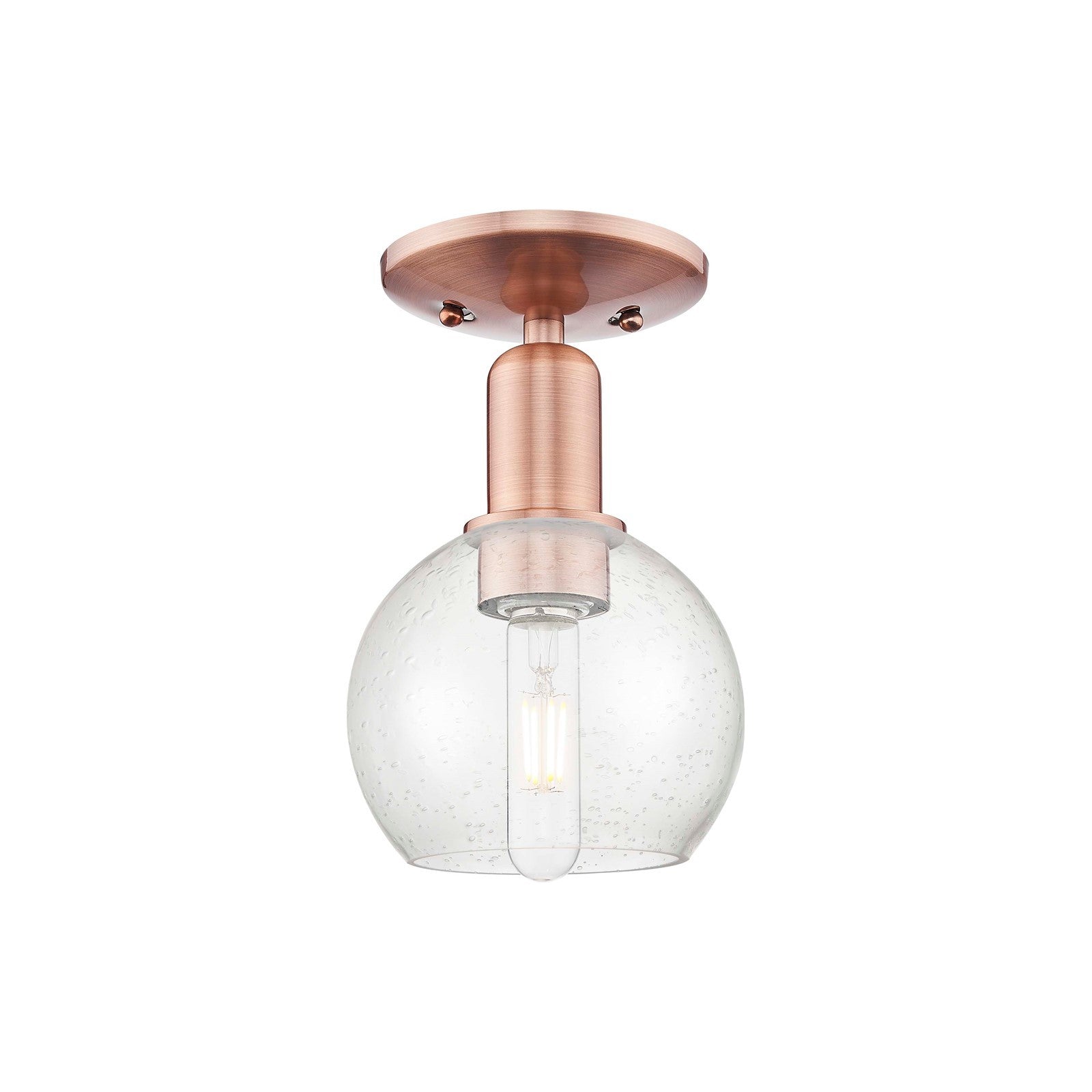 Innovations Athens 8in 1-Light Semi-Flush Mount | Industrial Antique Copper Steel and Seedy Glass | Damp-Rated Entryway & Hallway | Model 716-1C-AC-G124-8