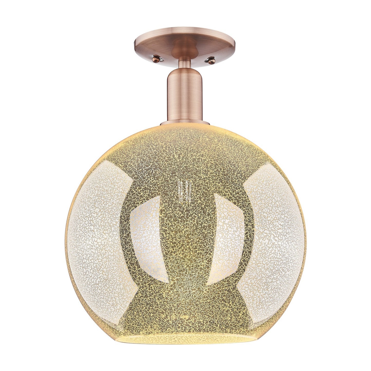 Innovations Athens 12in 1-Light Semi-Flush Mount | Industrial Antique Copper Steel and Mercury Glass | Entryway & Hallway | Model 716-1C-AC-G128-12