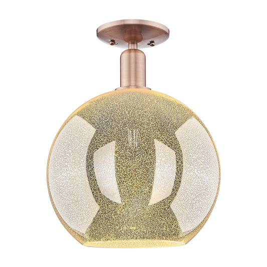 Innovations Athens 12in 1-Light Semi-Flush Mount | Industrial Antique Copper Steel and Mercury Glass | Entryway & Hallway | Model 716-1C-AC-G128-12