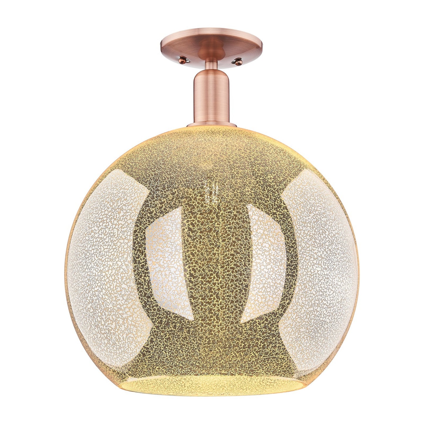 Innovations Athens 14in 1-Light Semi-Flush Mount | Industrial Antique Copper Steel and Mercury Glass | Entryway & Hallway | Model 716-1C-AC-G128-14