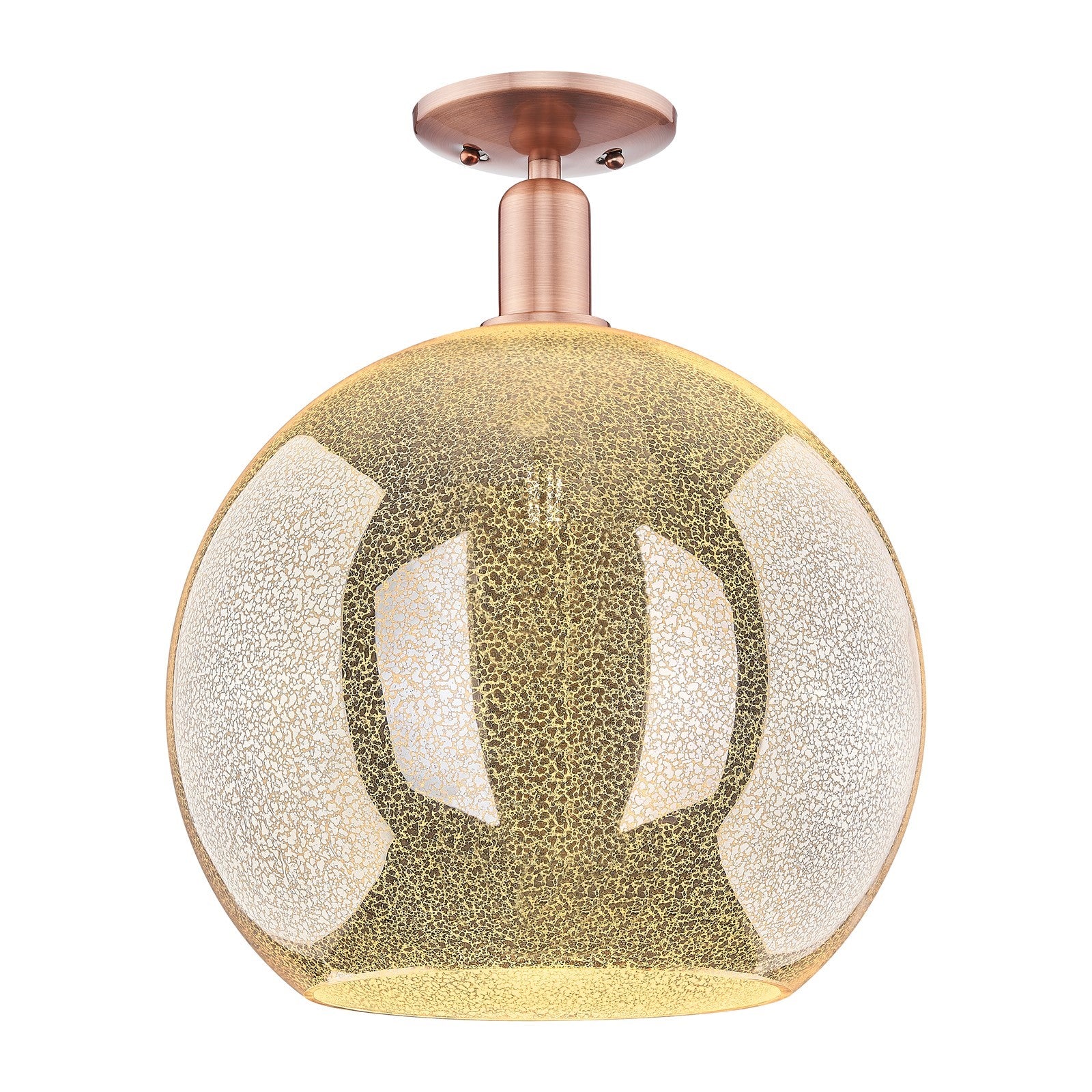 Innovations Athens 14in 1-Light Semi-Flush Mount | Industrial Antique Copper Steel and Mercury Glass | Entryway & Hallway | Model 716-1C-AC-G128-14