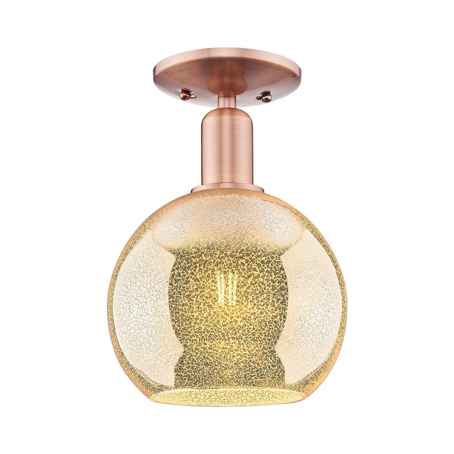 Innovations Athens 8in 1-Light Semi-Flush Mount | Industrial Antique Copper Steel and Mercury Glass | Entryway & Hallway | 8 x 8 | Model 716-1C-AC-G128-8
