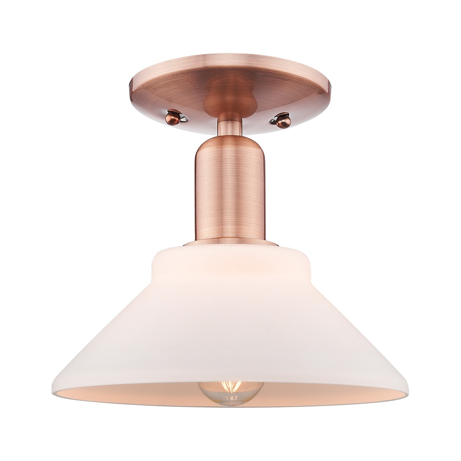 Innovations Orwell 8.38in 1-Light Semi-Flush Mount | Industrial Antique Copper Steel and Matte White Glass | Entryway & Hallway | Model 716-1C-AC-G131