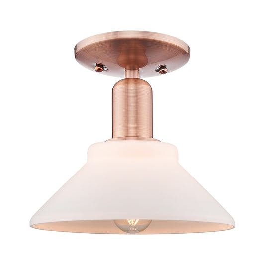 Innovations Orwell 8.38in 1-Light Semi-Flush Mount | Industrial Antique Copper Steel and Matte White Glass | Entryway & Hallway | Model 716-1C-AC-G131