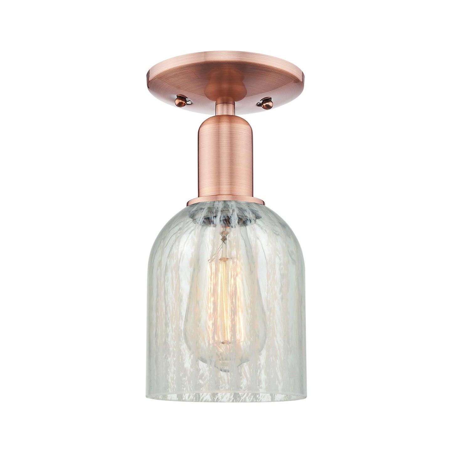 Innovations Caledonia 5in 1-Light Semi-Flush Mount | Industrial Antique Copper Steel and Mouchette Glass | Damp-Rated Hallway & | Model 716-1C-AC-G2511
