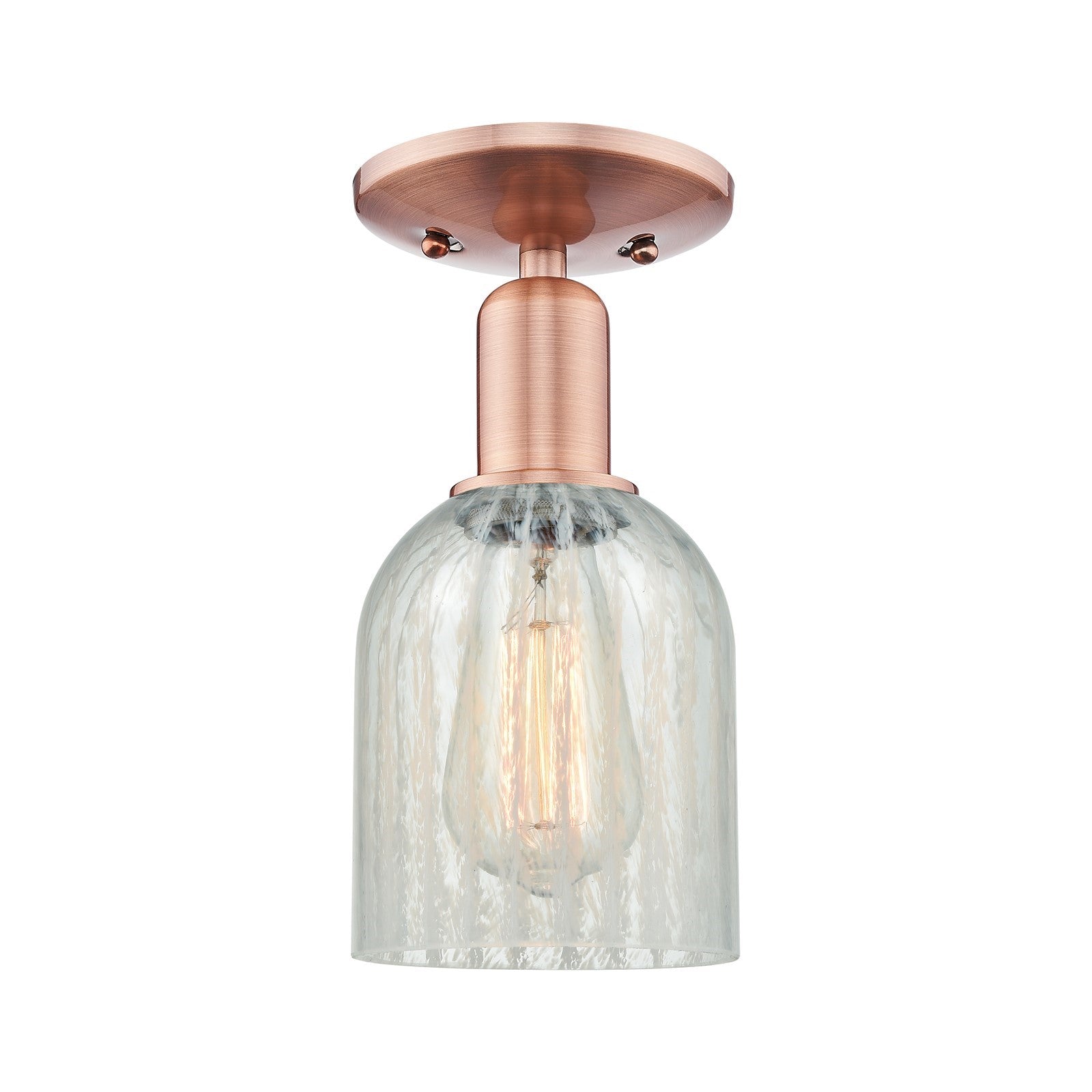 Innovations Caledonia 5in 1-Light Semi-Flush Mount | Industrial Antique Copper Steel and Mouchette Glass | Damp-Rated Hallway & | Model 716-1C-AC-G2511