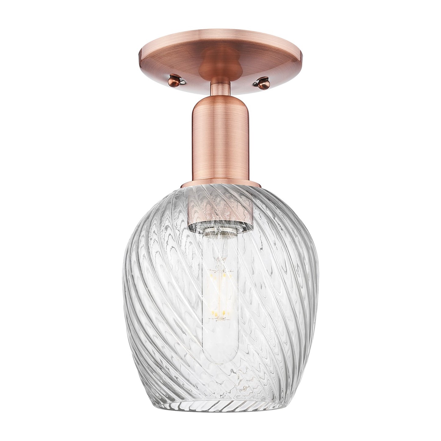 Innovations Salina 6in 1-Light Semi-Flush Mount | Industrial Antique Copper Steel and Clear Spiral Fluted Glass | Entryway & | Model 716-1C-AC-G292