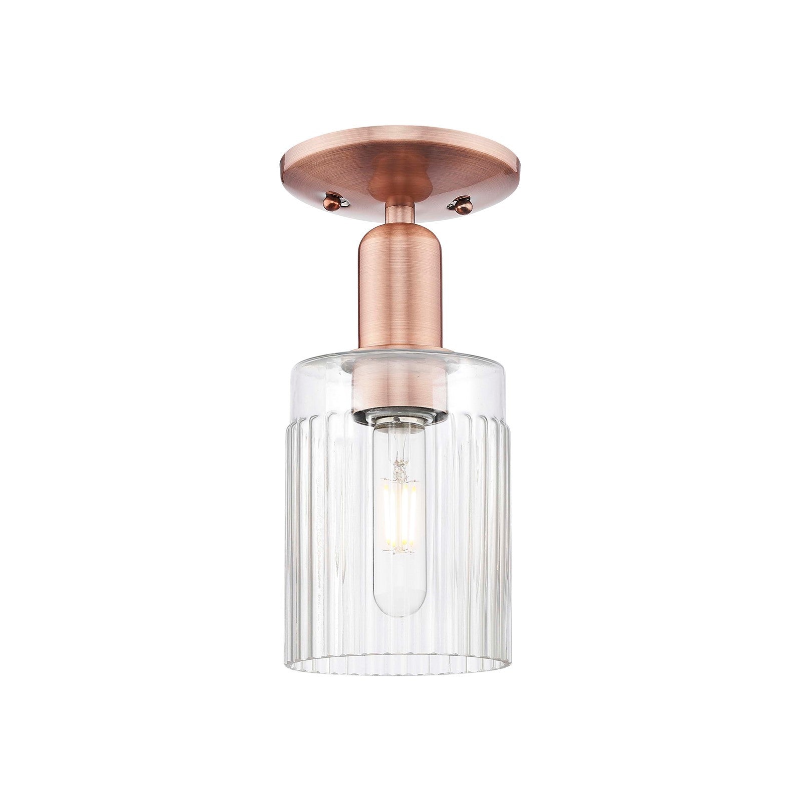 Innovations Hadley 1-Light 4.5in Semi-Flush Mount | Industrial Antique Copper Steel and Clear Ribbed Glass | Hallway & Entryway | Model 716-1C-AC-G342