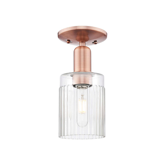Innovations Hadley 1-Light 4.5in Semi-Flush Mount | Industrial Antique Copper Steel and Clear Ribbed Glass | Hallway & Entryway | Model 716-1C-AC-G342